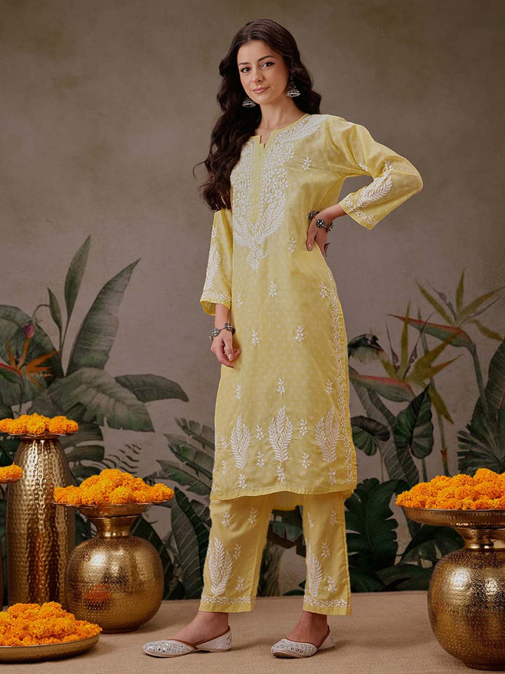 Yellow-Cotton-Lucknowi-Chikankari-2-Piece-Kurta-Set
