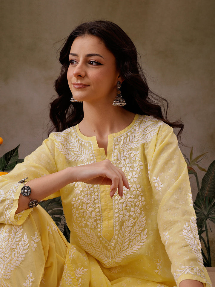 Yellow-Cotton-Lucknowi-Chikankari-2-Piece-Kurta-Set