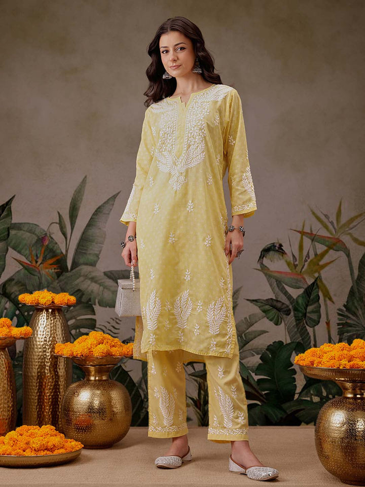 Yellow-Cotton-Lucknowi-Chikankari-2-Piece-Kurta-Set