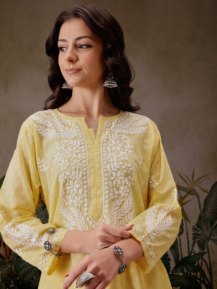 Yellow-Cotton-Lucknowi-Chikankari-2-Piece-Kurta-Set