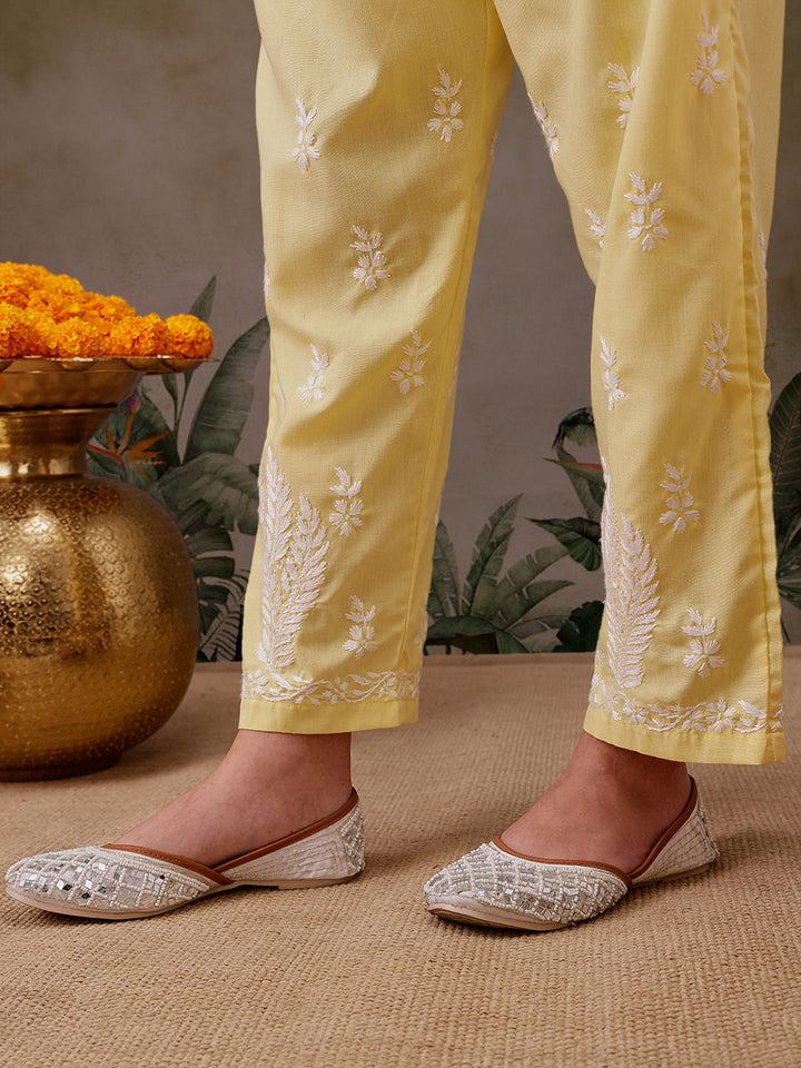 Yellow-Cotton-Lucknowi-Chikankari-2-Piece-Kurta-Set