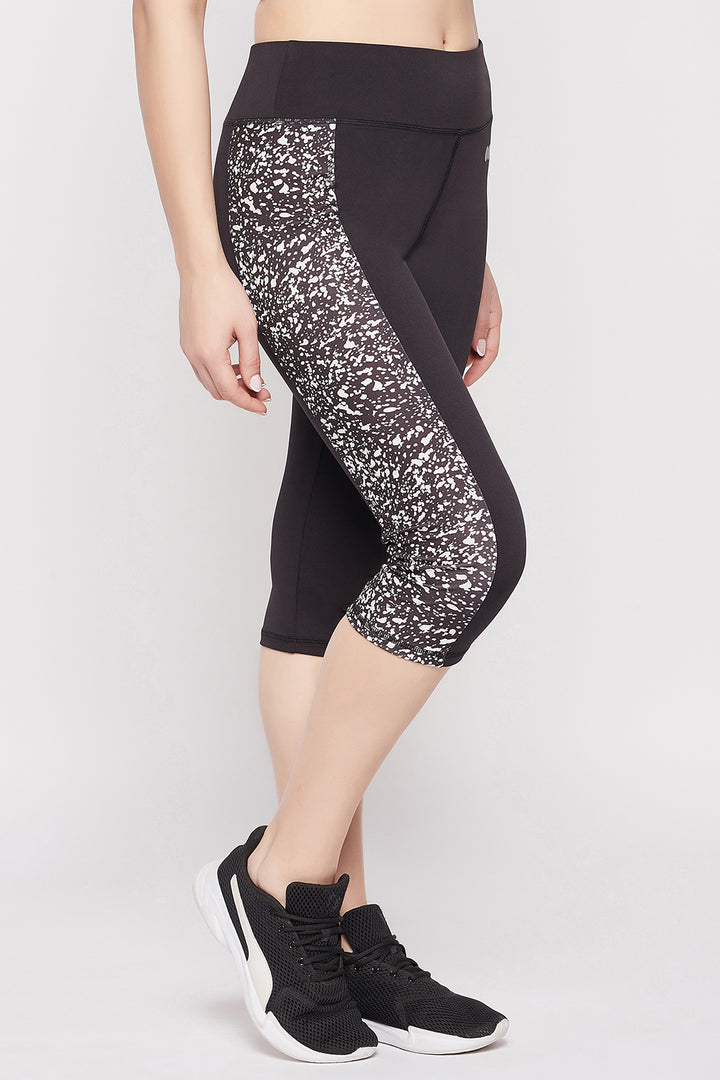 Black-Poly-Spandex-Snug-Fit-Capri-With-Printed-Panel
