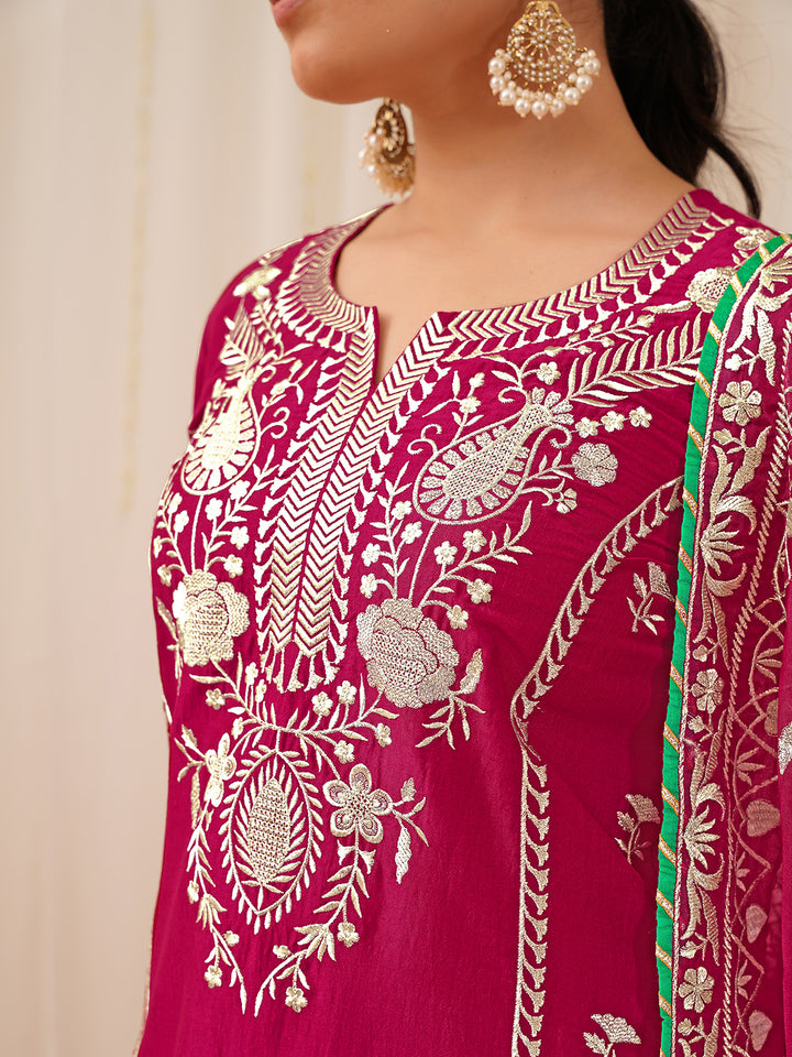 ZERESOUQ-Deep-Pink-Silk-Blend-Solid-Yoke-Design-3-Piece-Kurta-Set