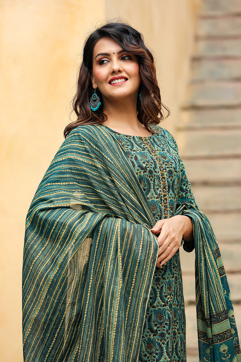 ZERESOUQ-Green-Rayon-Blend-Ethnic-Motifs-Suit-Set