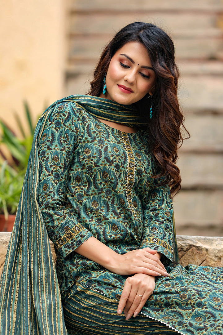 ZERESOUQ-Green-Rayon-Blend-Ethnic-Motifs-Suit-Set