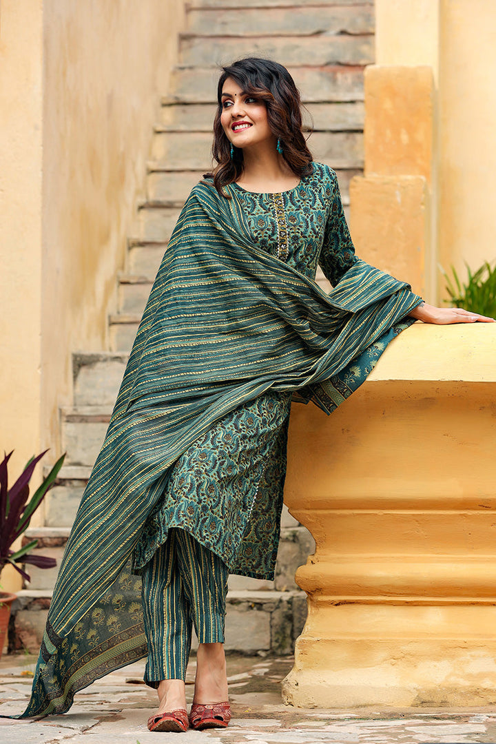 ZERESOUQ-Green-Rayon-Blend-Ethnic-Motifs-Suit-Set
