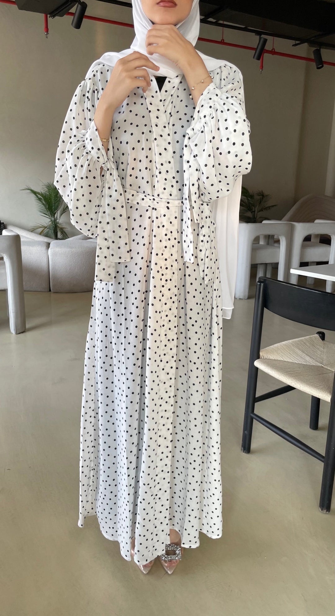 white-Georgette-Polka-Dot-Long-Dress