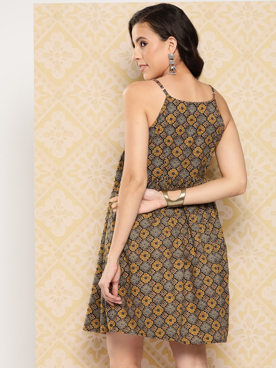 Abstract Printed Shoulder Straps A-Line Dress