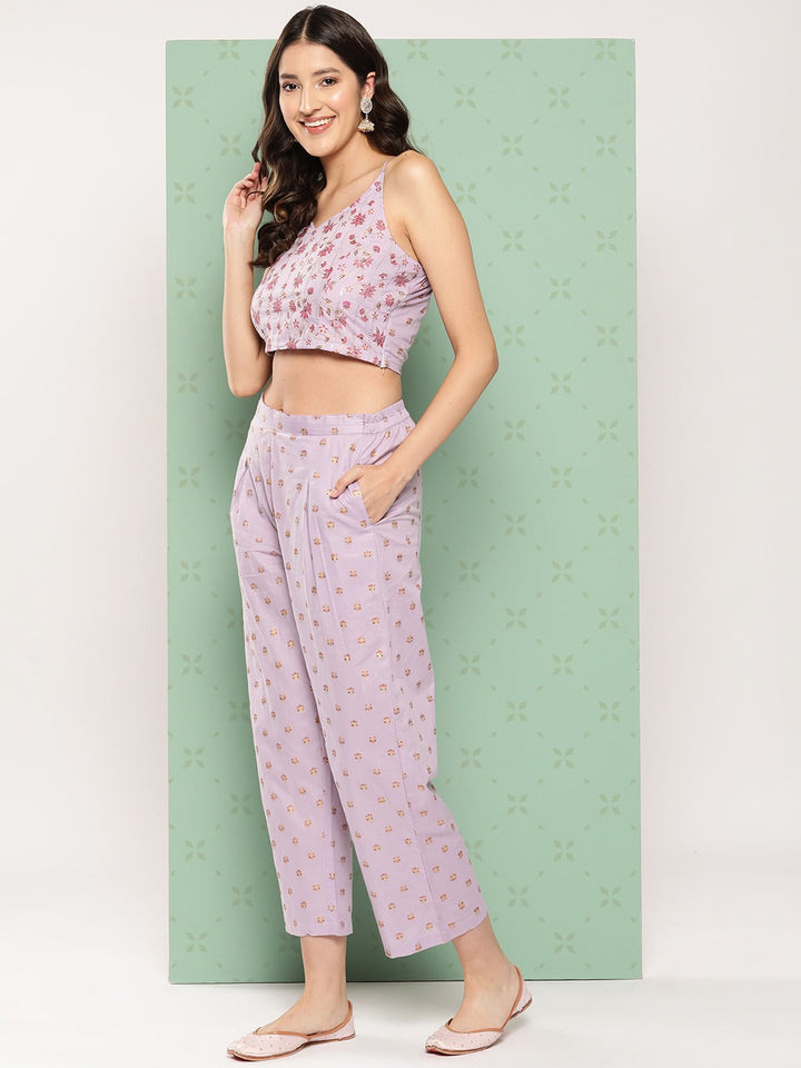 Printed Cotton Top With Trousers & Shrug