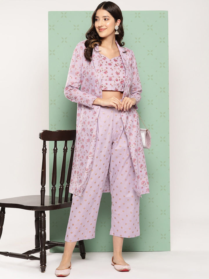 Printed Cotton Top With Trousers & Shrug