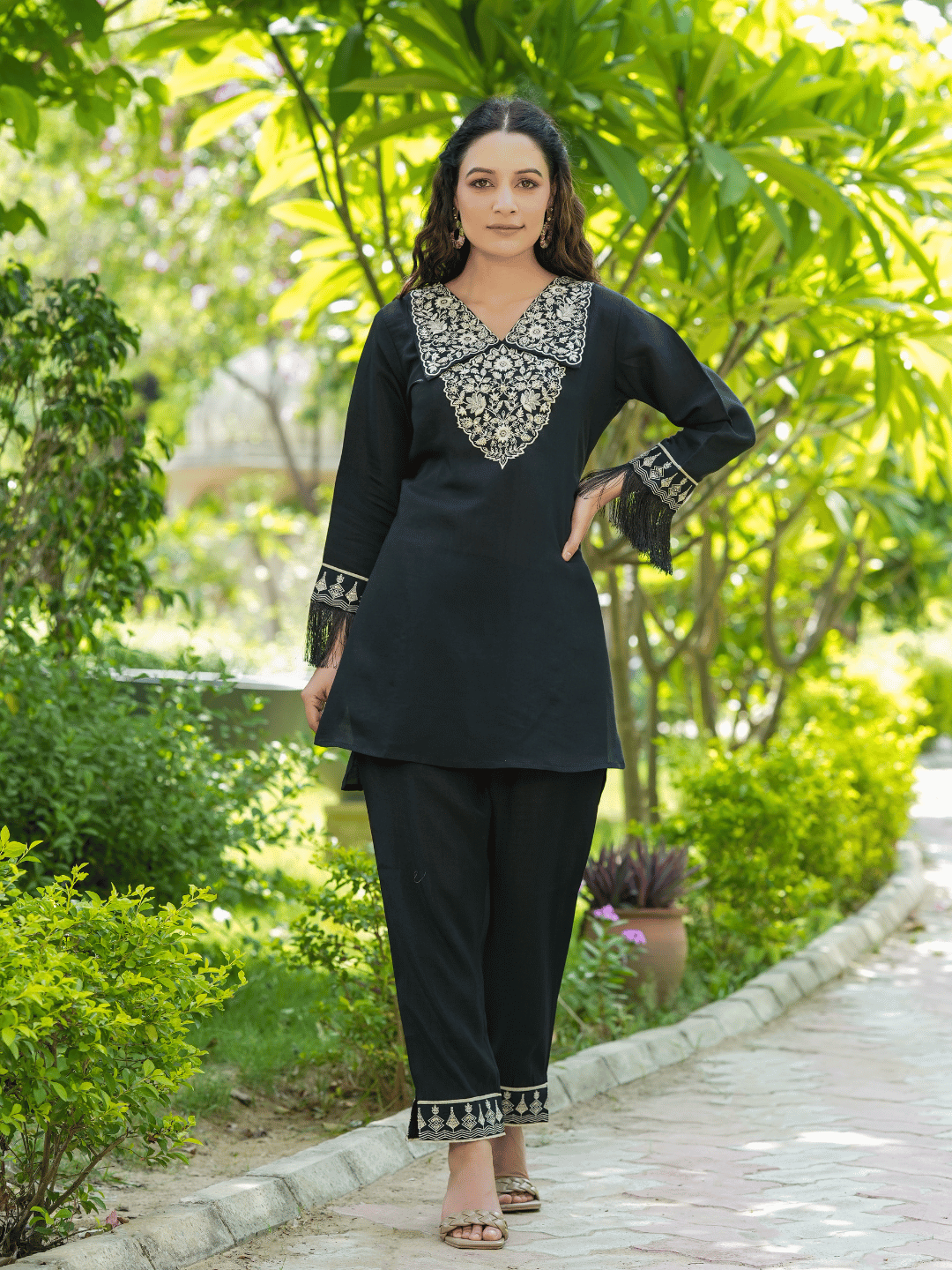 Black-Embroidered-Shirt-And-Trouser-Co-Ords-1476CRDBK