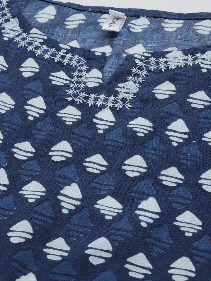 Navy-Blue-Geometric-Printed-Cotton-Kaftan