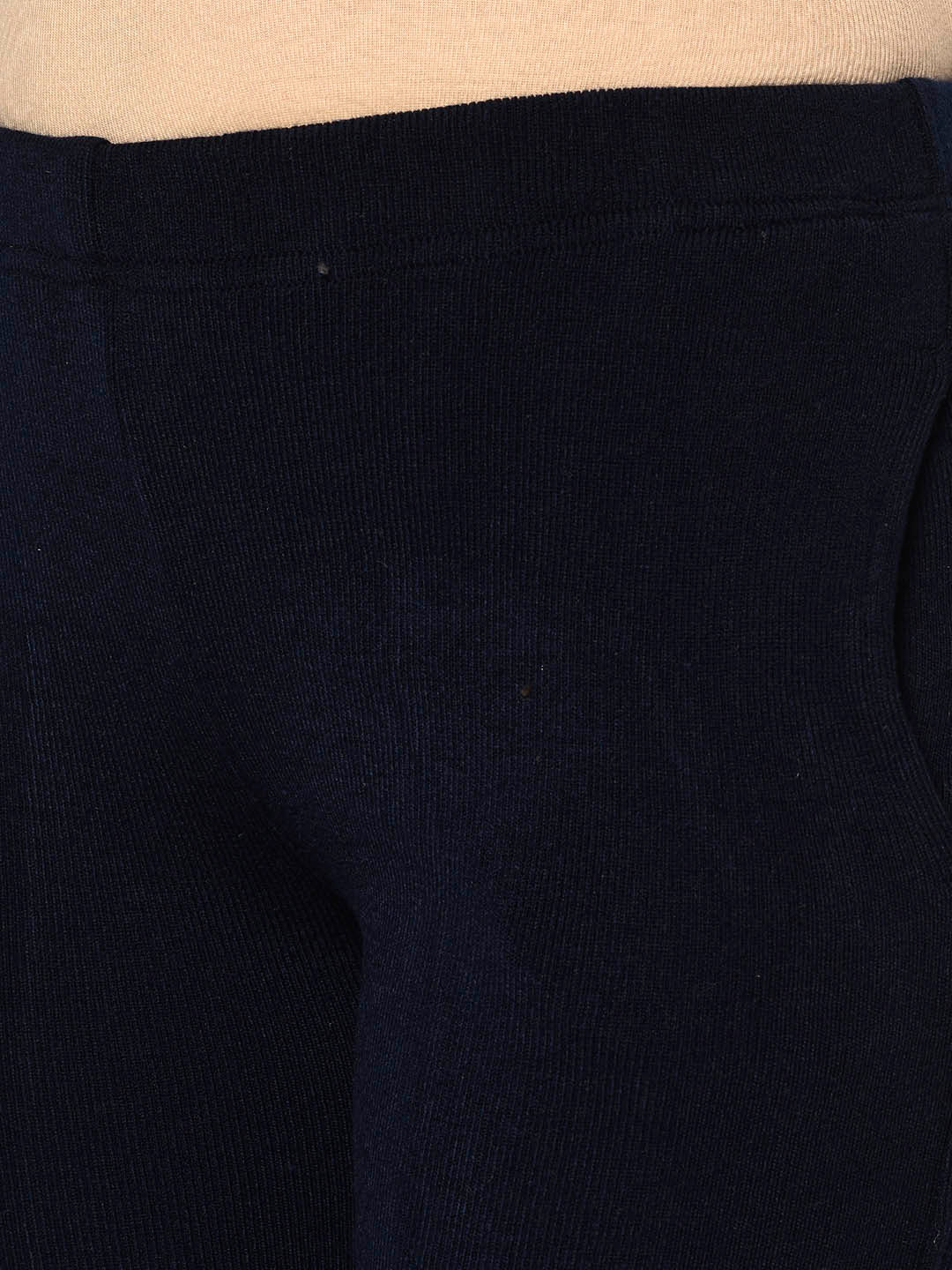 Navy Blue Acrylic Warm Bottomwear With Slit