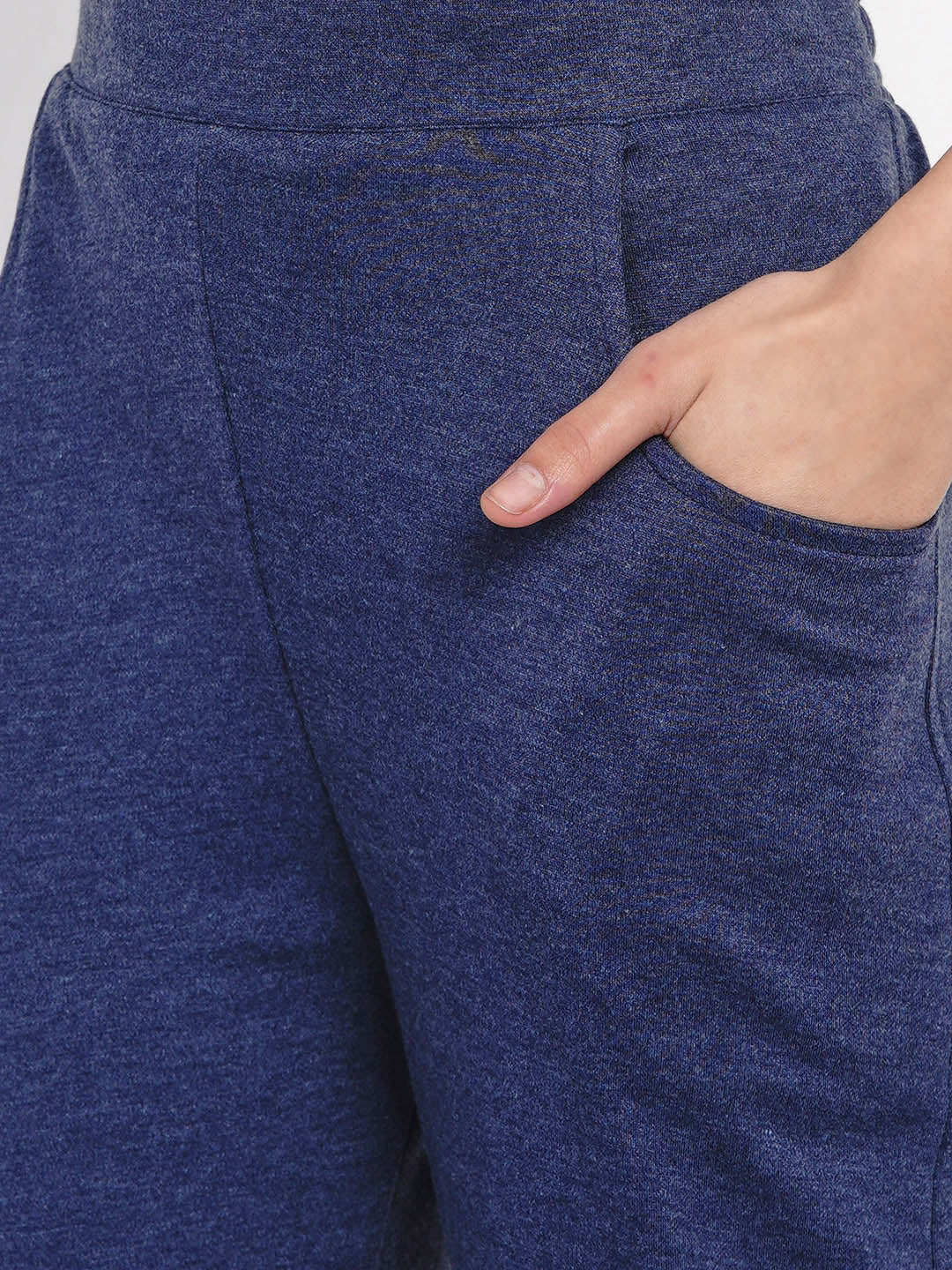Navy Blue Cotton Solid Track Pants