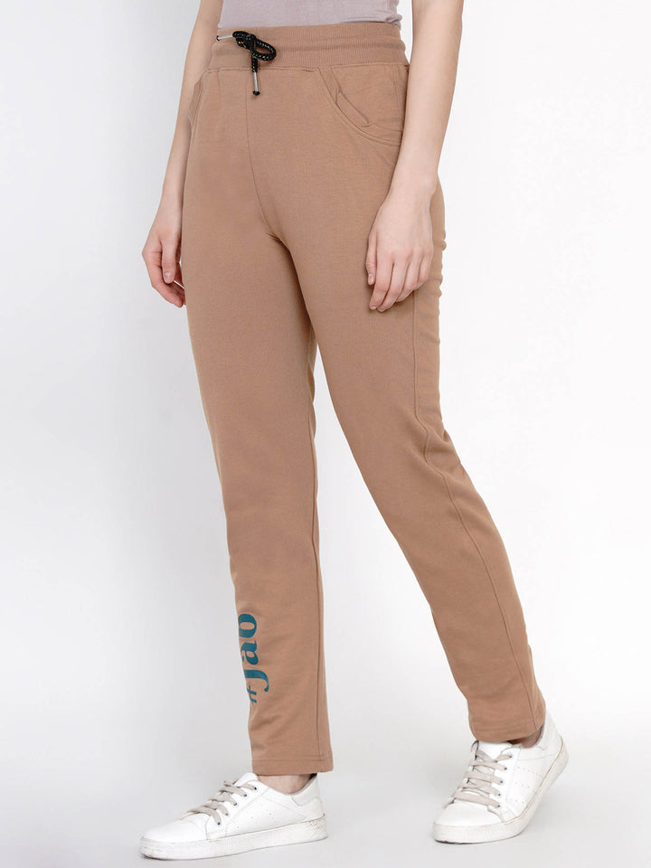 Beige Cotton Loop Knit Solid Track Pant