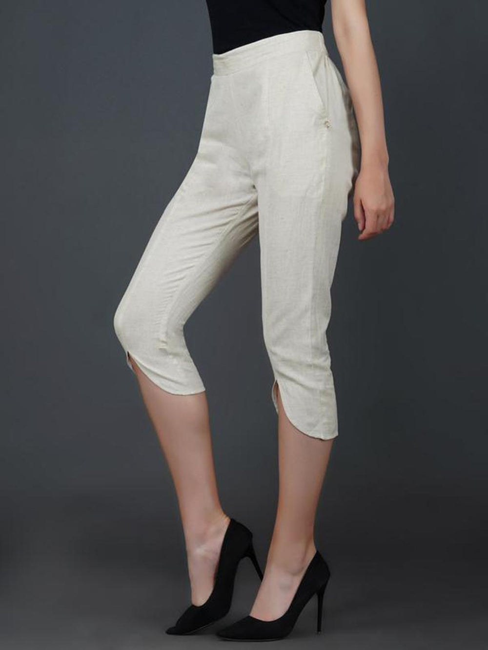 Off White Cotton Flex Petal Pants