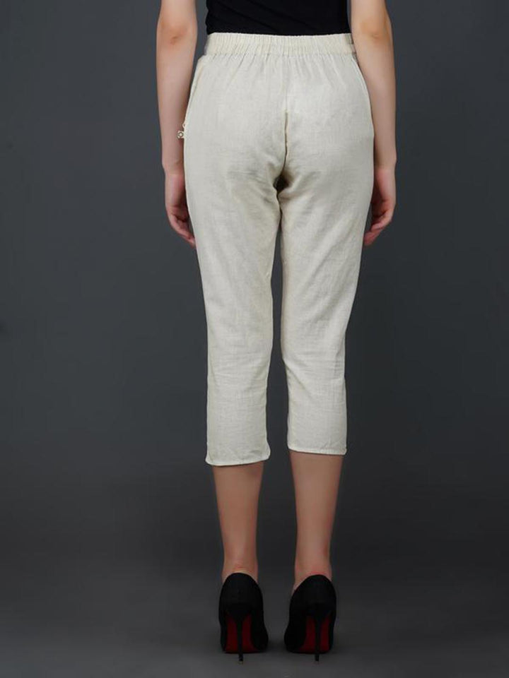Off White Cotton Flex Petal Pants