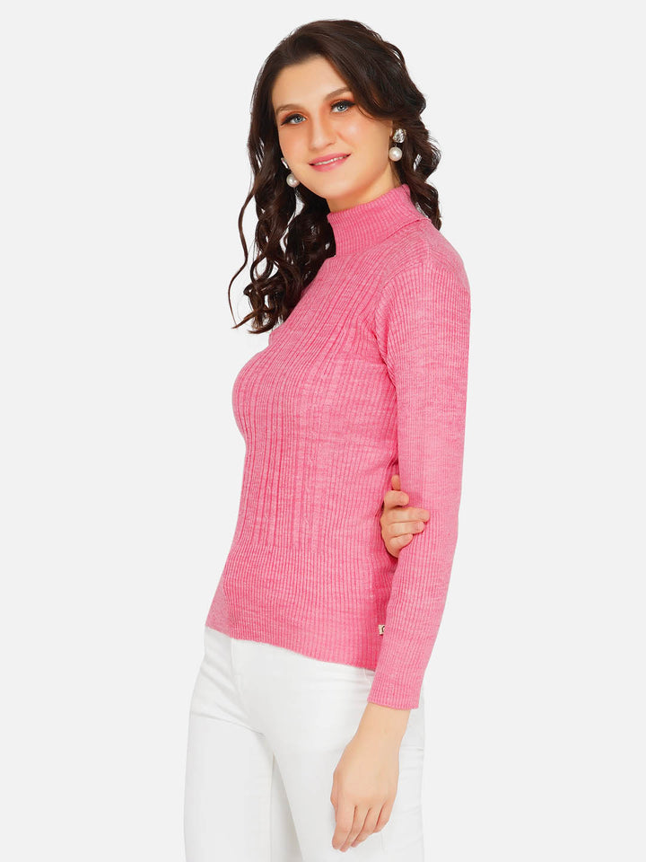 Pink Cable Design High Neck Knitted Sweater