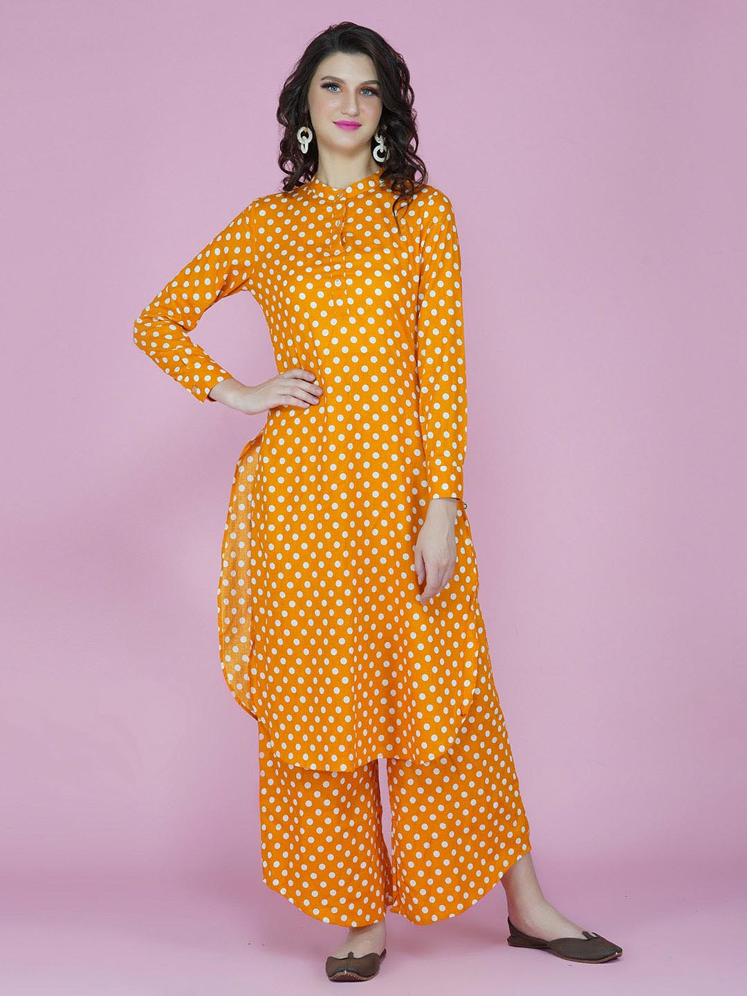 Buy 2 Get 1 Free - Yellow & White Polka Dot Cotton Kurta Only 