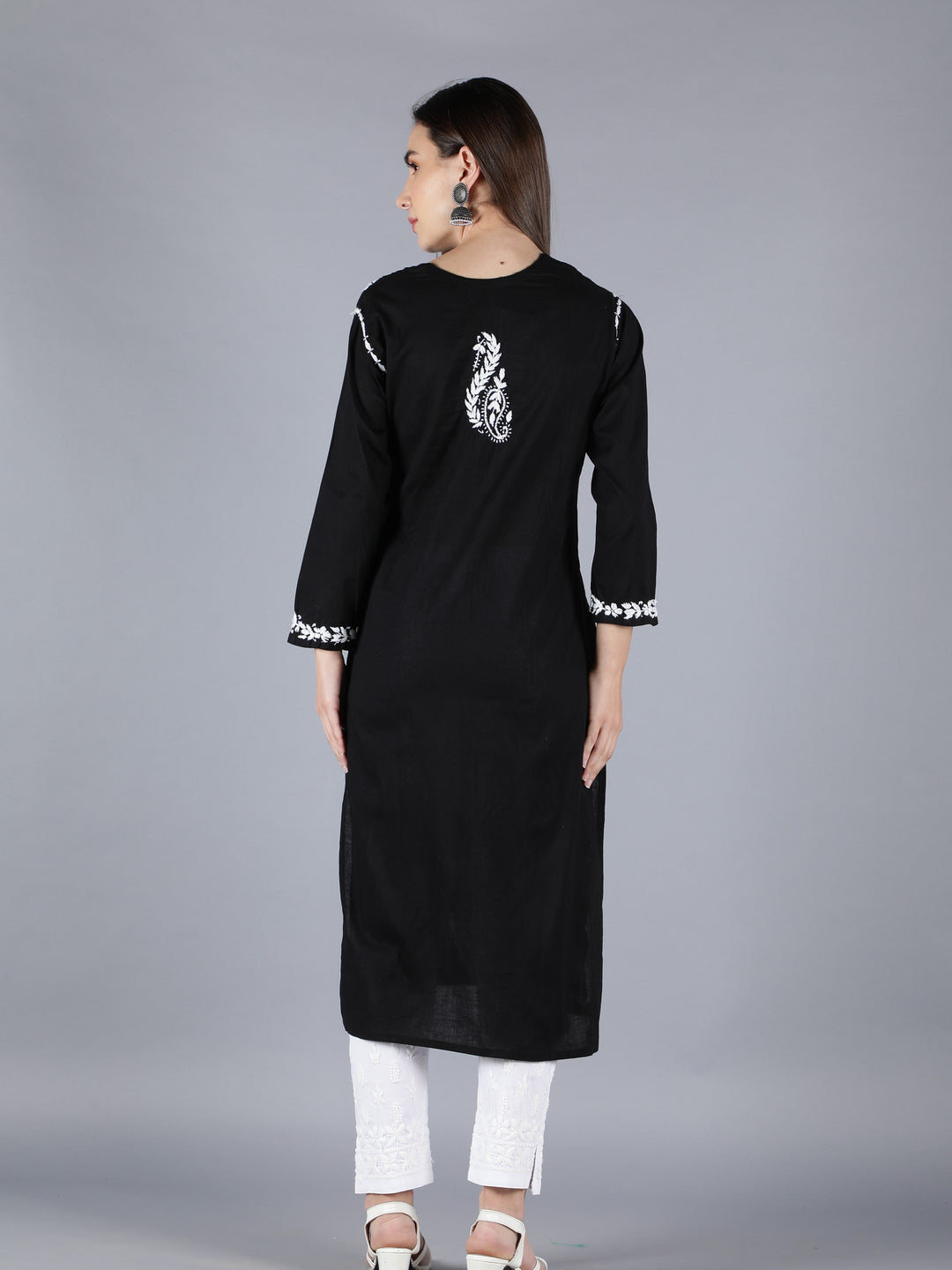 Embroidered Chikankari Black Cotton Kurta