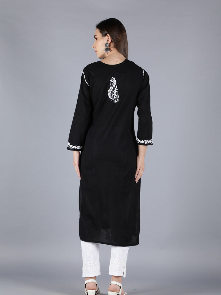 Embroidered Chikankari Black Cotton Kurta