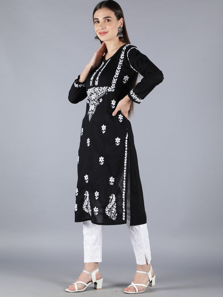 Embroidered Chikankari Black Cotton Kurta