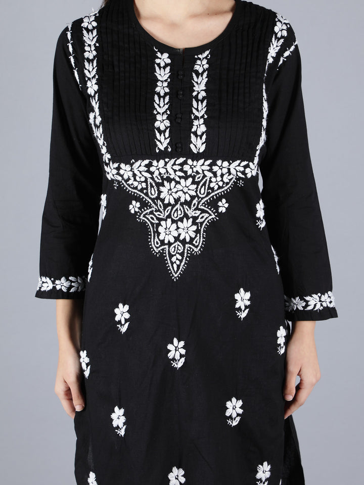 Embroidered Chikankari Black Cotton Kurta