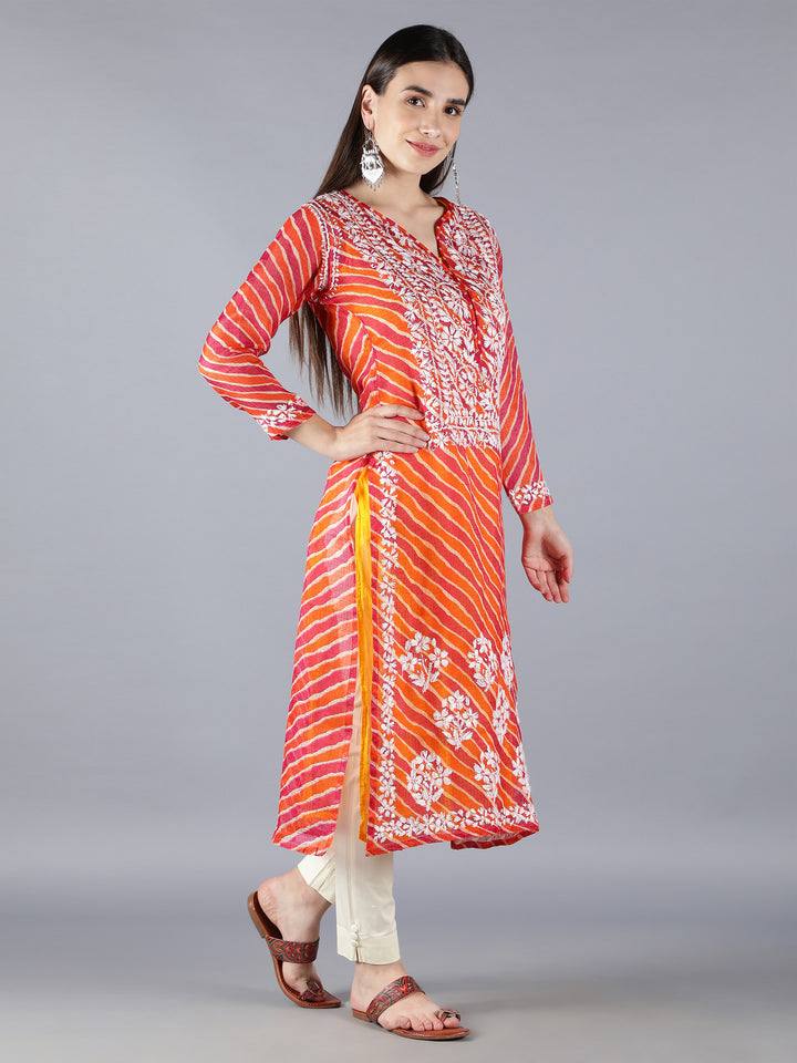 Chikankari Orange Kota Kurta & Trouser Set