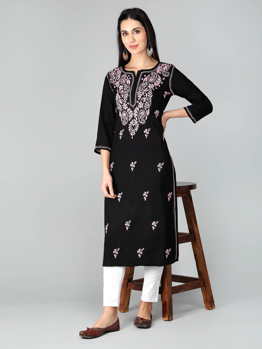 Chikankari-Black-Cotton-Kurta-Kurti