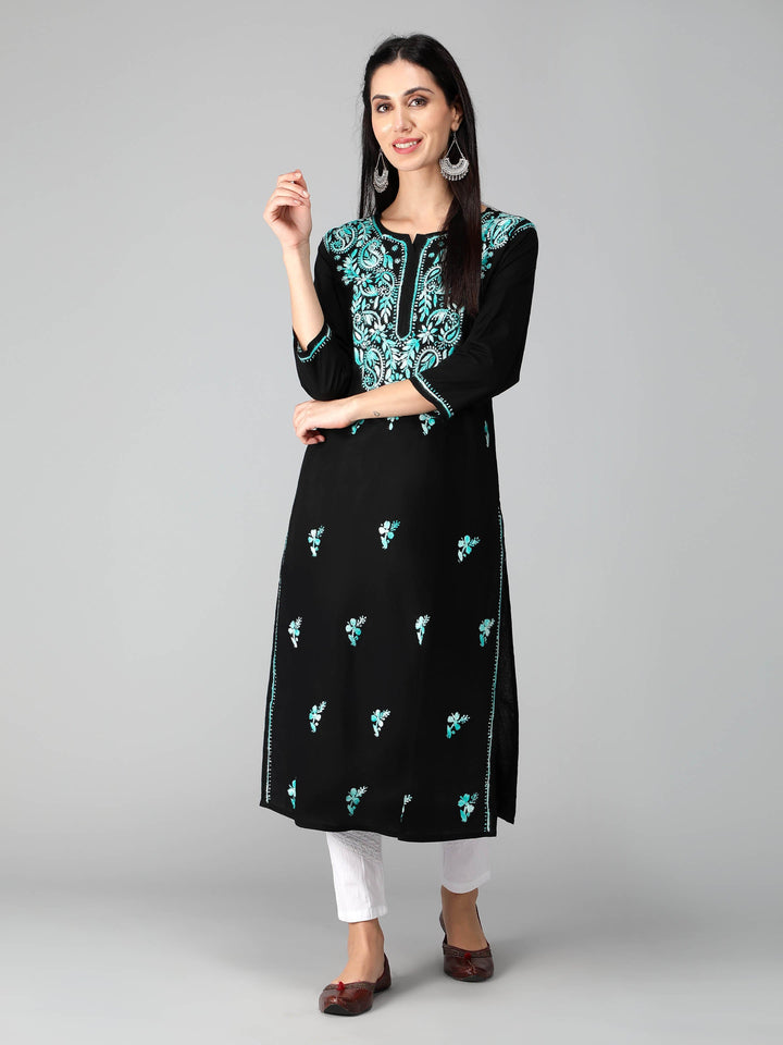 Chikankari-Black-Cotton-Kurta-Kurti