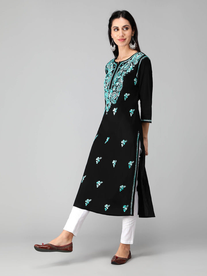Chikankari-Black-Cotton-Kurta-Kurti