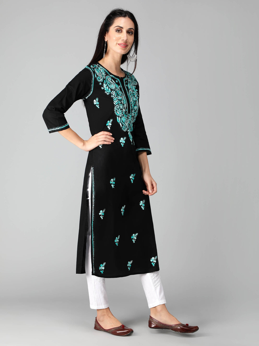 Chikankari-Black-Cotton-Kurta-Kurti