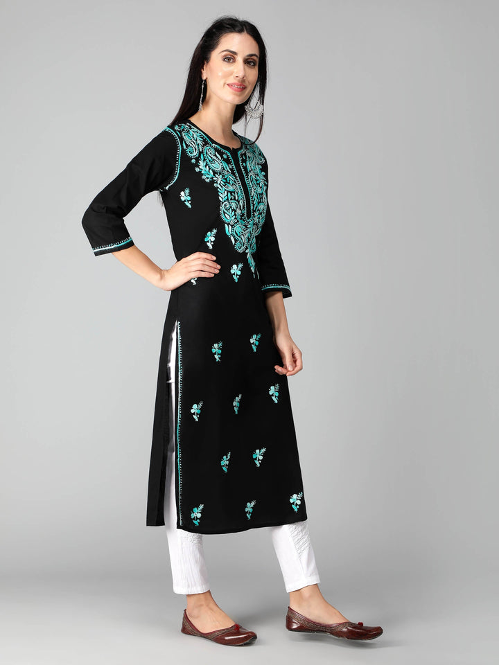 Chikankari-Black-Cotton-Kurta-Kurti