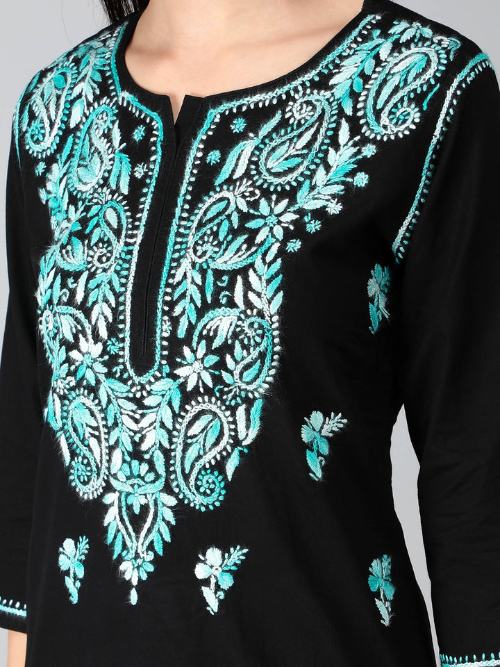Chikankari-Black-Cotton-Kurta-Kurti