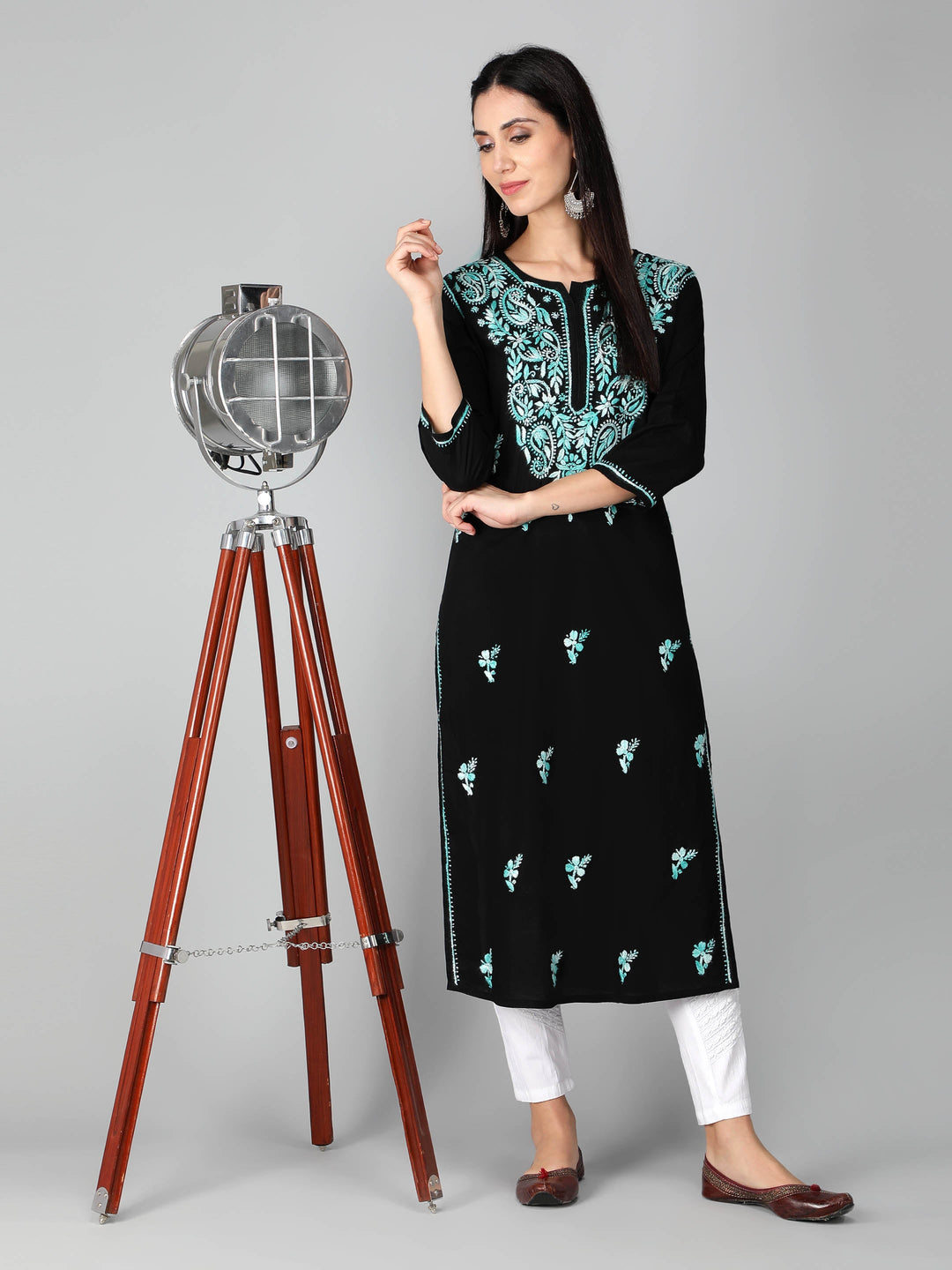 Chikankari-Black-Cotton-Kurta-Kurti