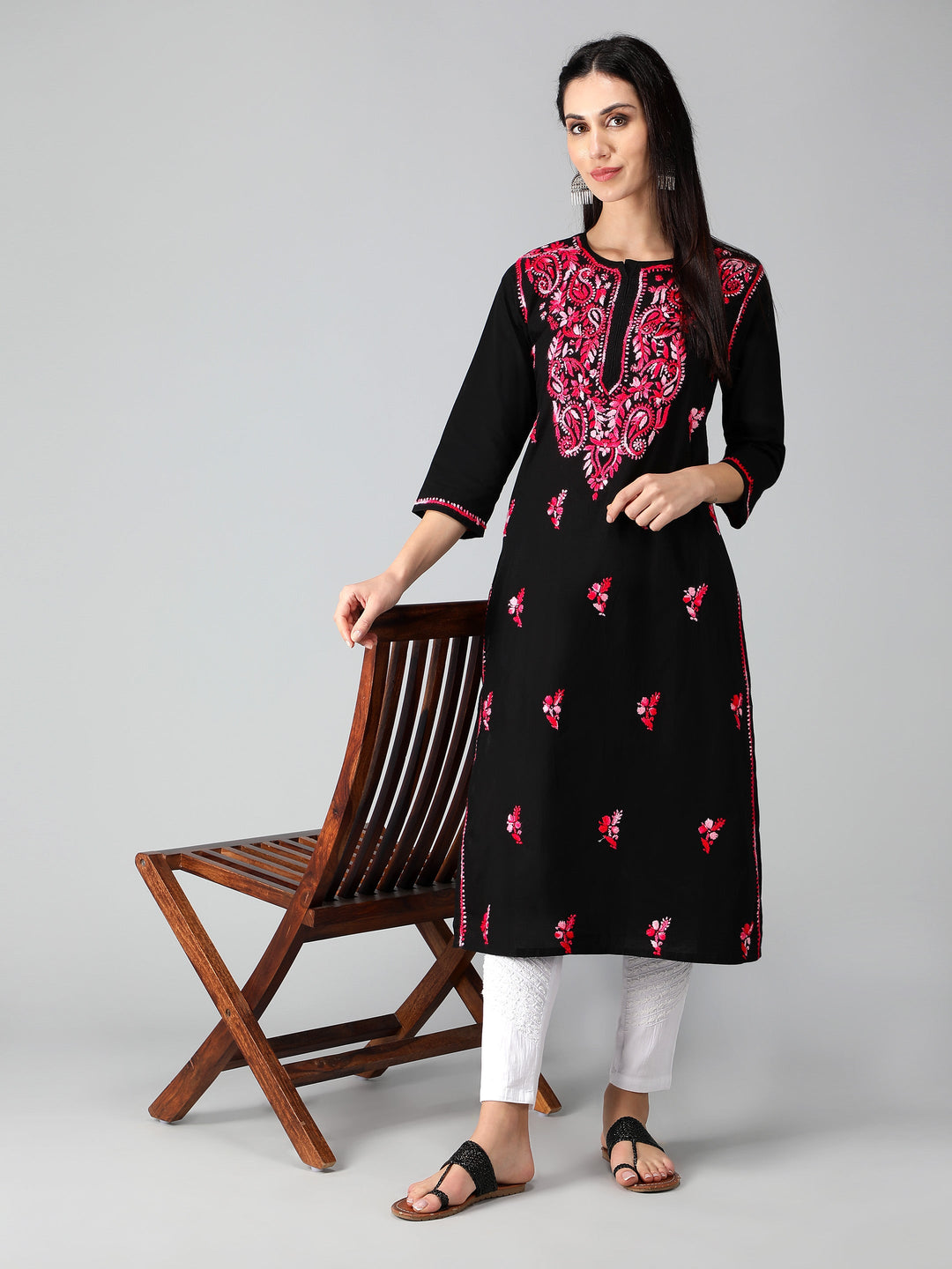 Chikankari-Black-Cotton-Kurta-Kurti