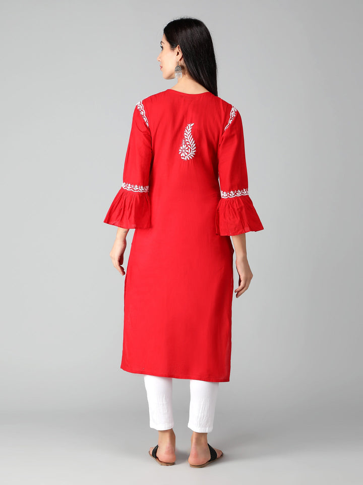 Chikankari-Red-Cotton-Kurta-Kurti