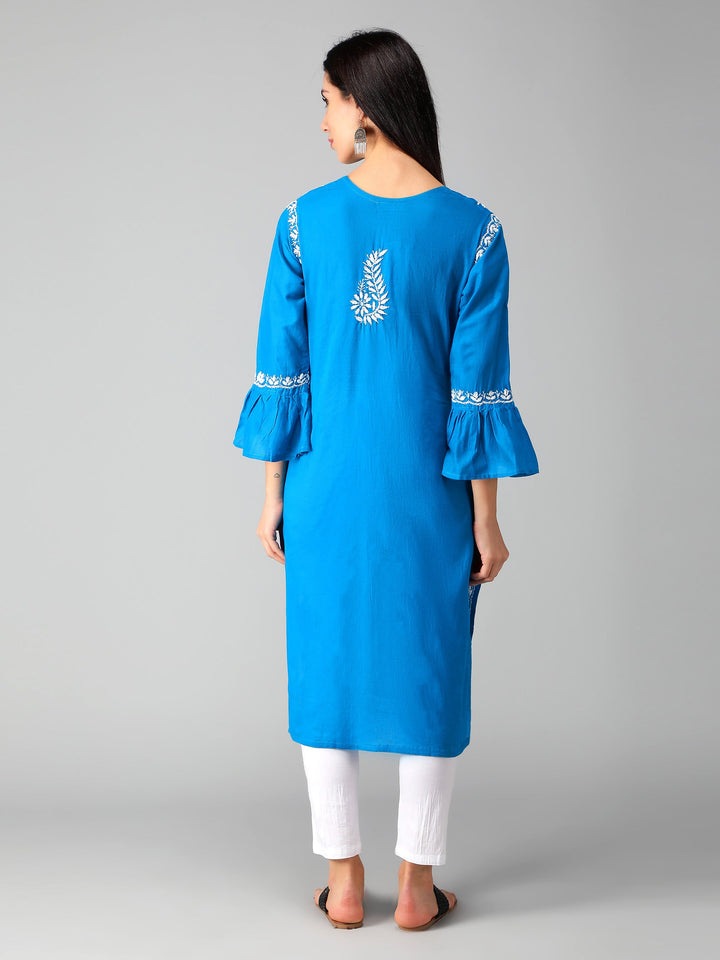 Chikankari-Turquoise-Blue-Cotton-Kurta-Kurti