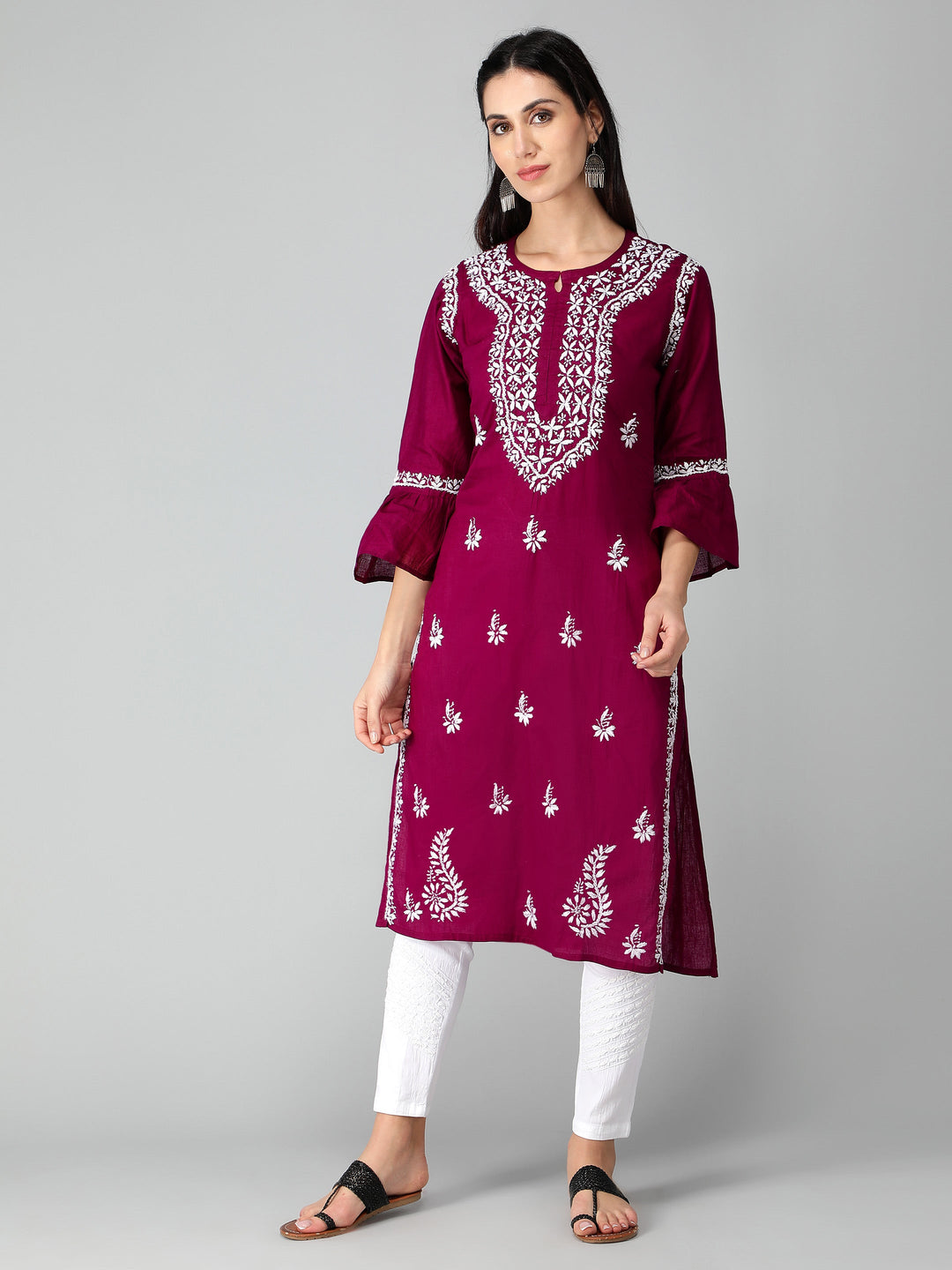 Chikankari-Purple-Cotton-Kurta-Kurti