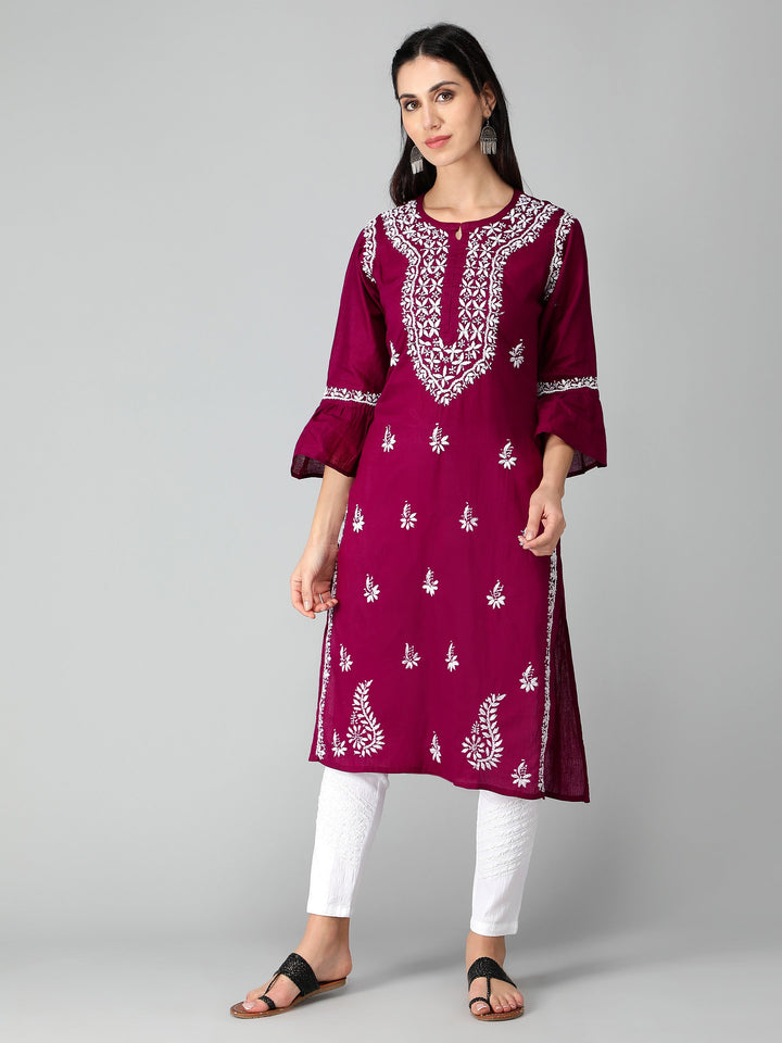 Chikankari-Purple-Cotton-Kurta-Kurti