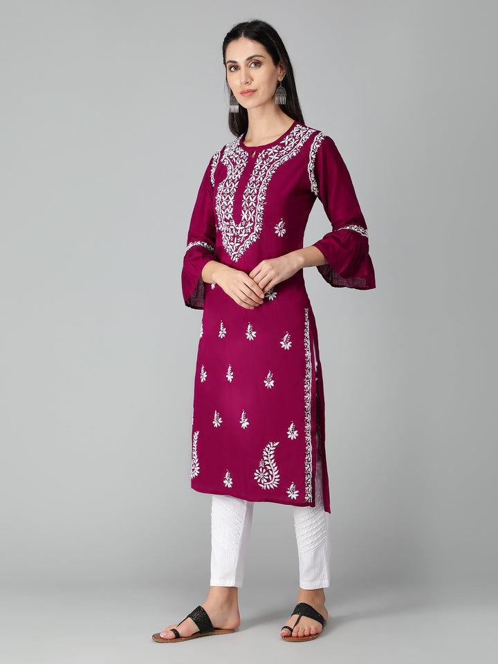 Chikankari-Purple-Cotton-Kurta-Kurti