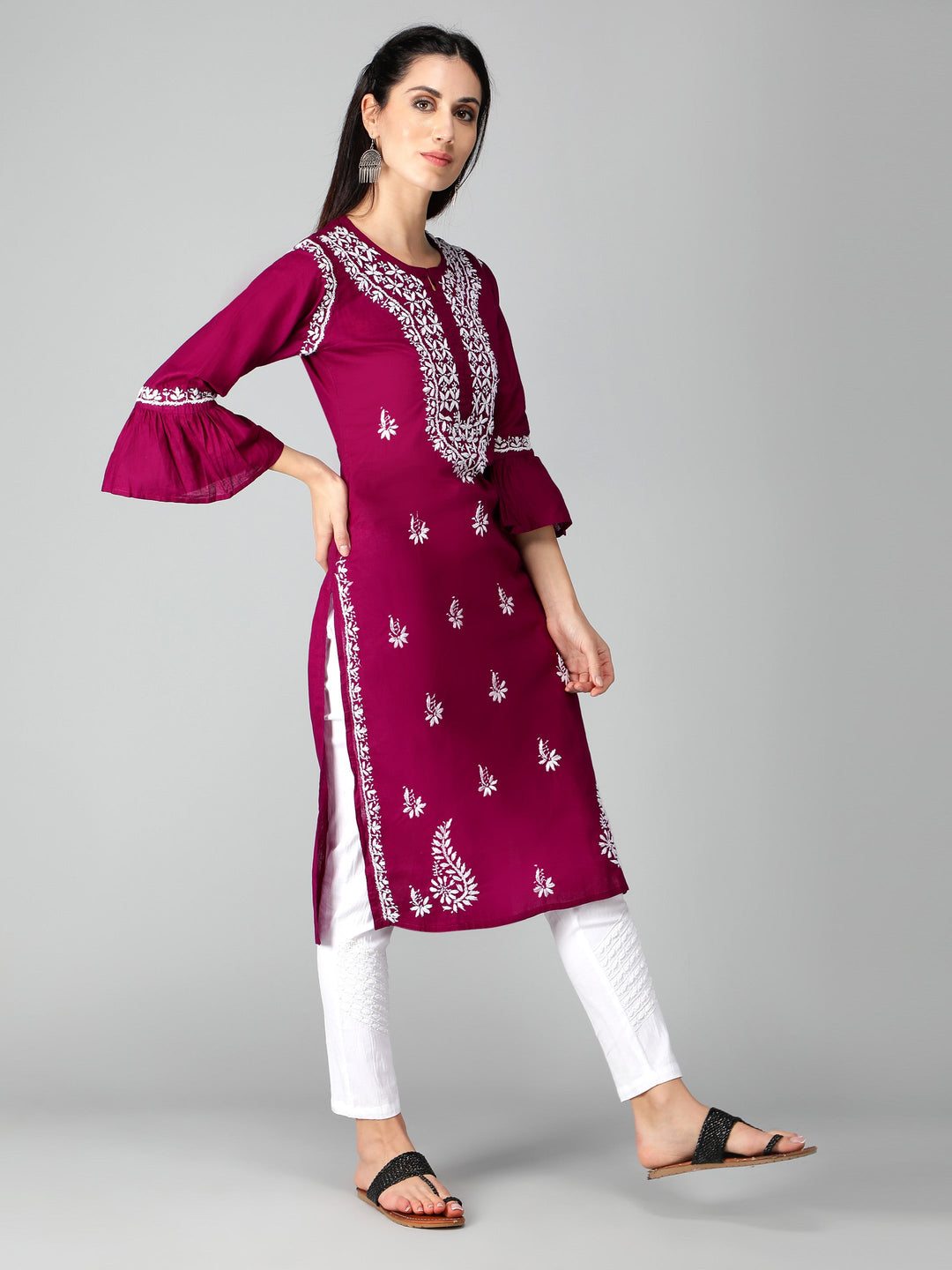 Chikankari-Purple-Cotton-Kurta-Kurti
