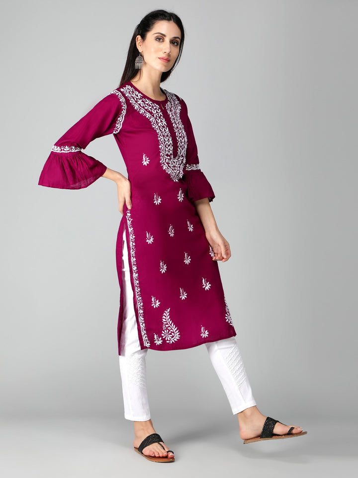 Chikankari-Purple-Cotton-Kurta-Kurti
