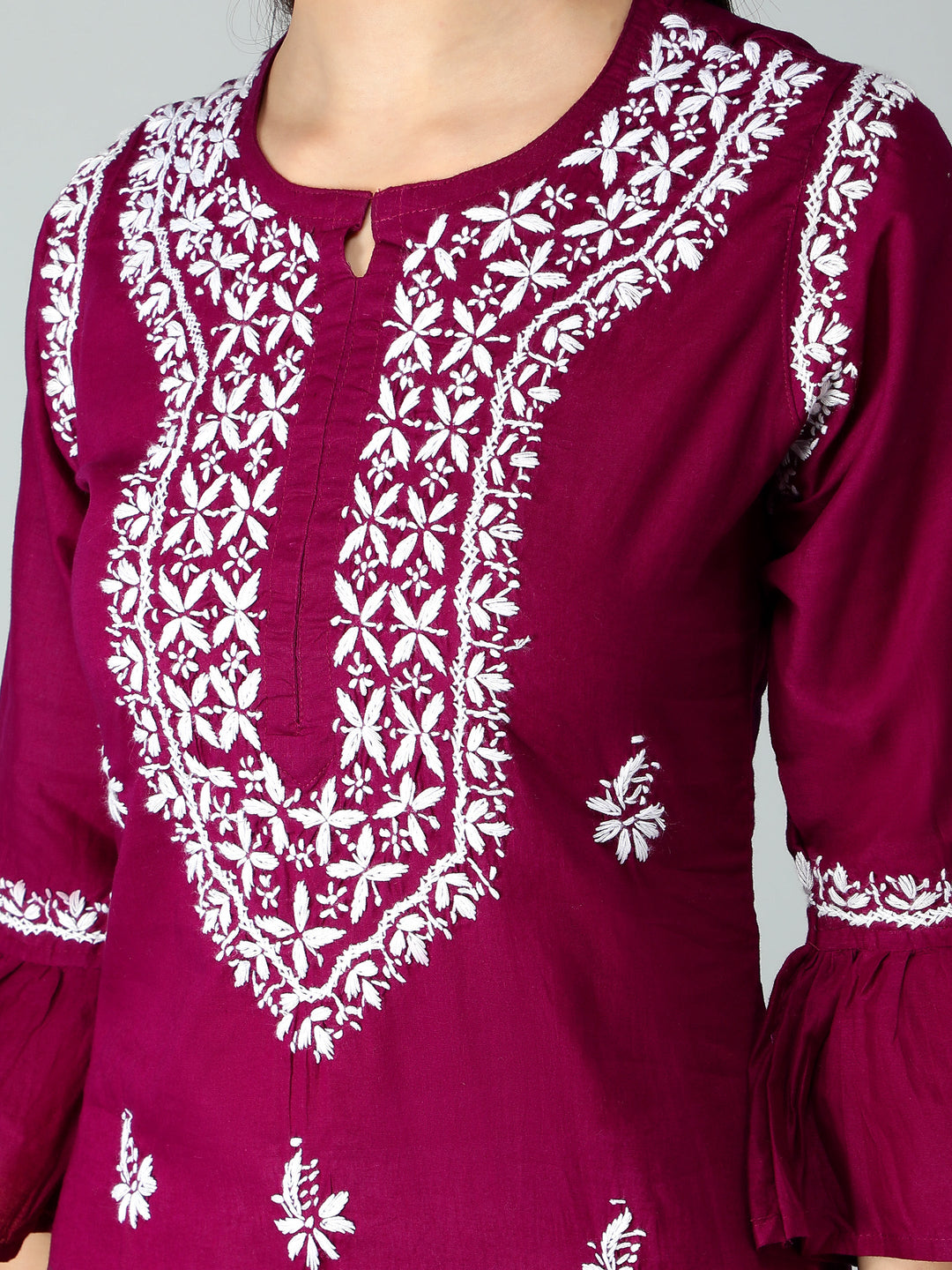 Chikankari-Purple-Cotton-Kurta-Kurti