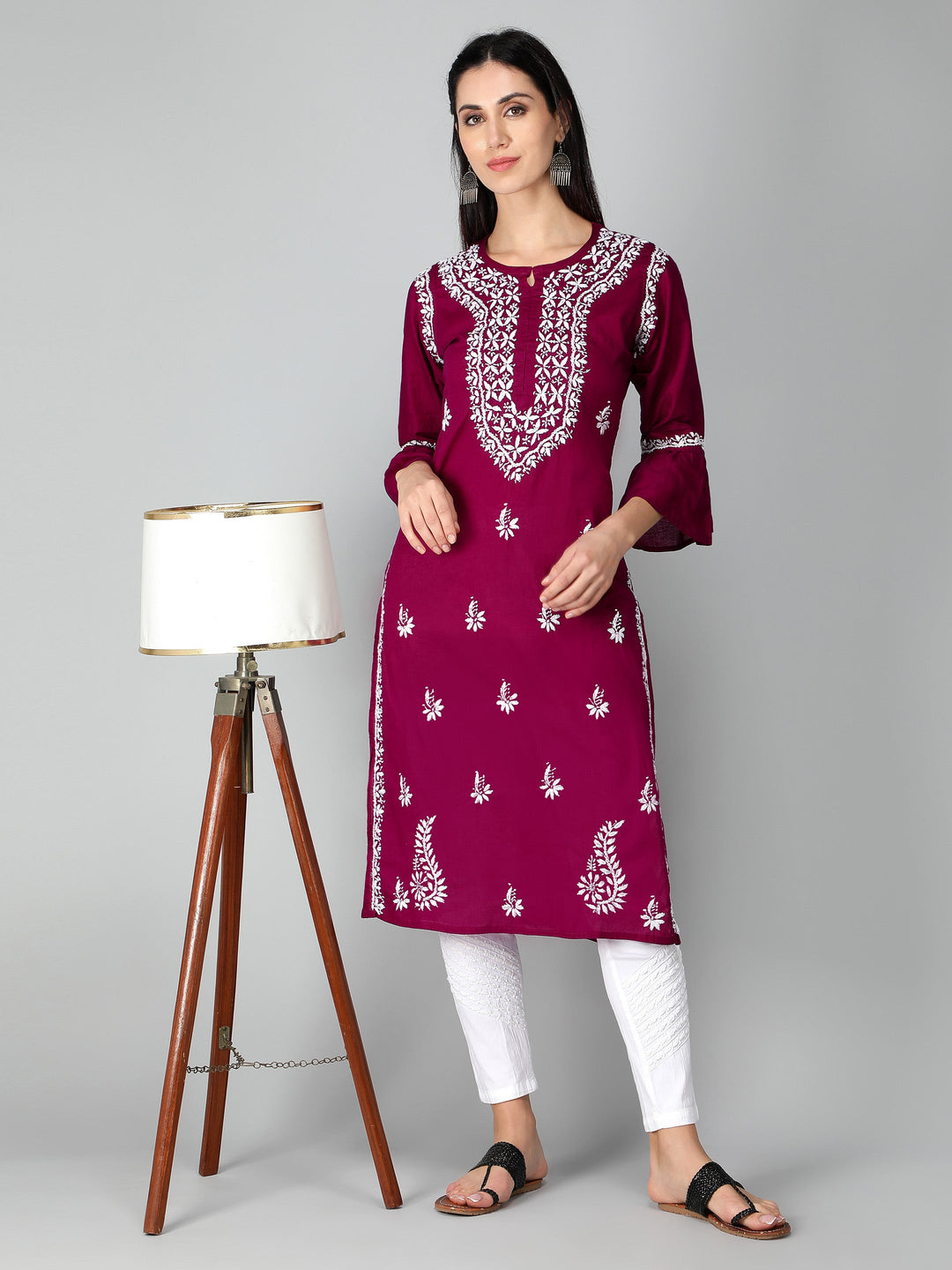 Chikankari-Purple-Cotton-Kurta-Kurti