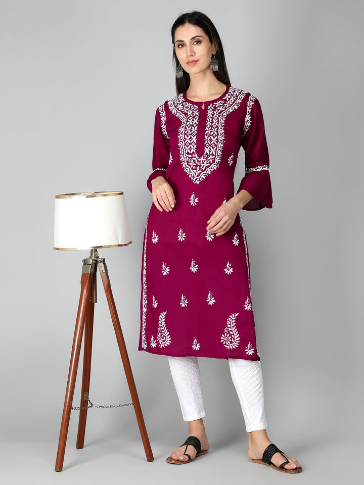 Chikankari-Purple-Cotton-Kurta-Kurti