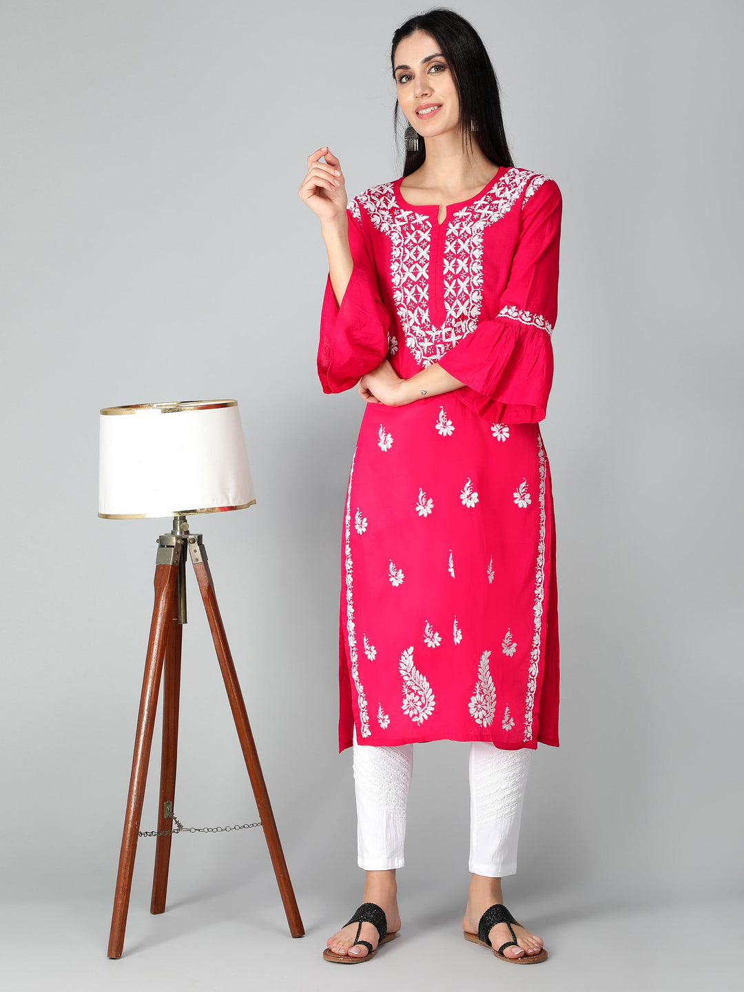 Chikankari-Magenta-Cotton-Kurta-Kurti