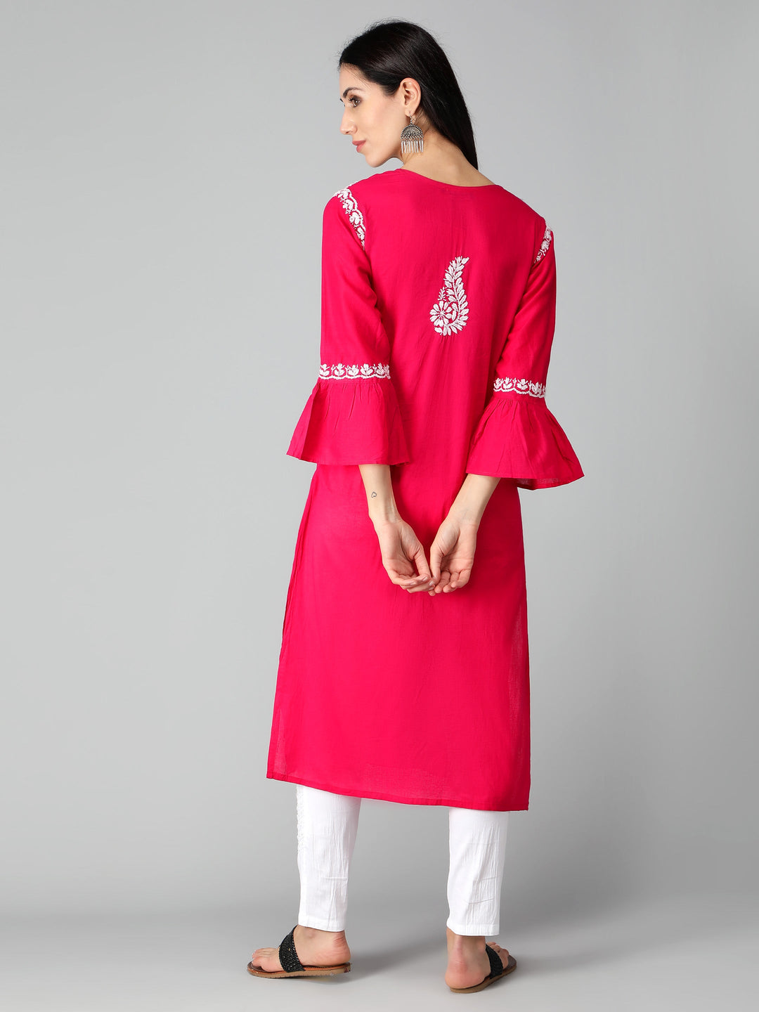Chikankari-Magenta-Cotton-Kurta-Kurti
