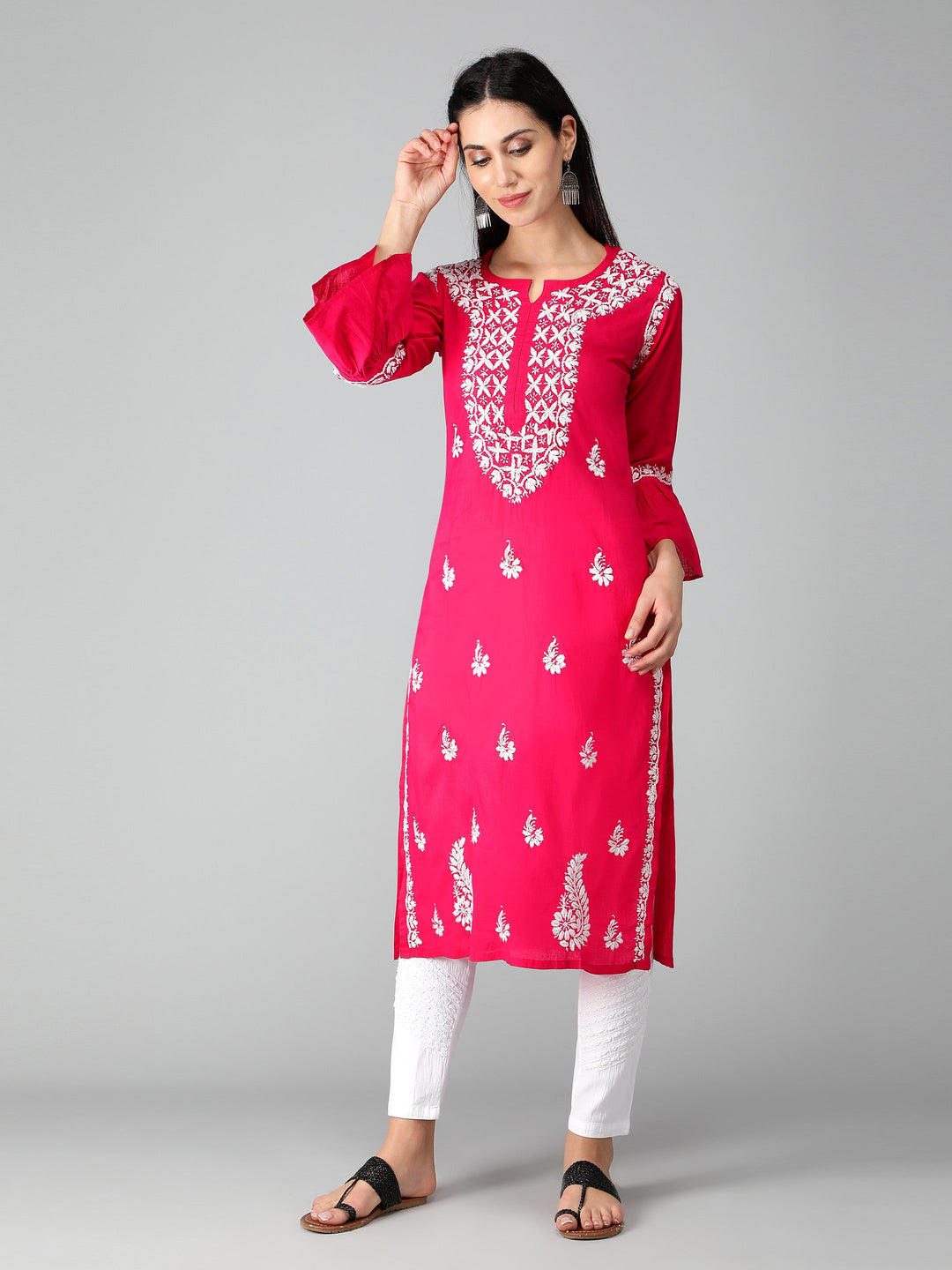 Chikankari-Magenta-Cotton-Kurta-Kurti