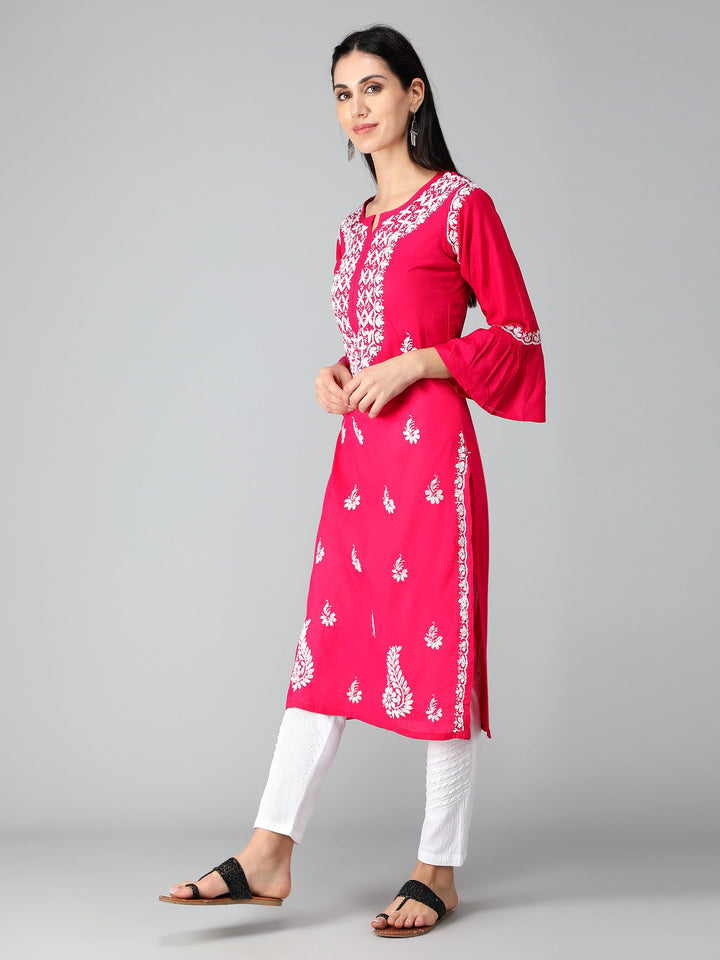 Chikankari-Magenta-Cotton-Kurta-Kurti